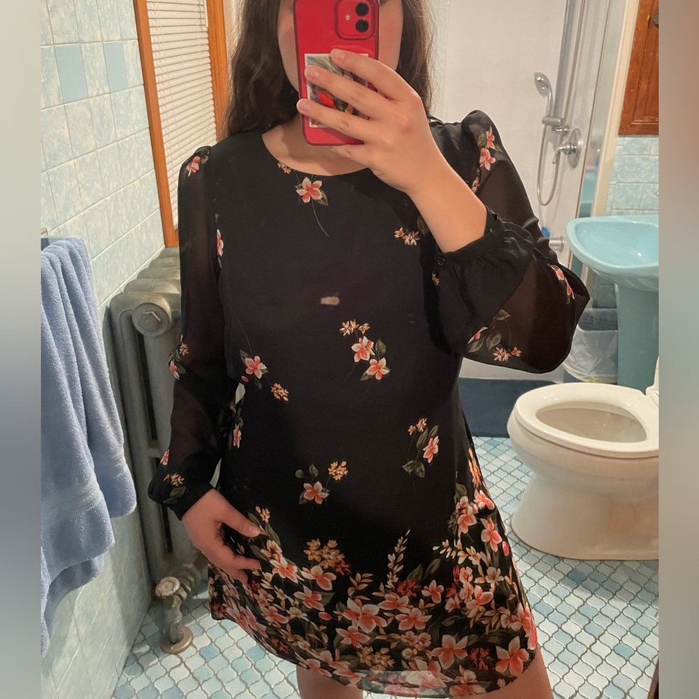 Black chiffon dress with flowers
